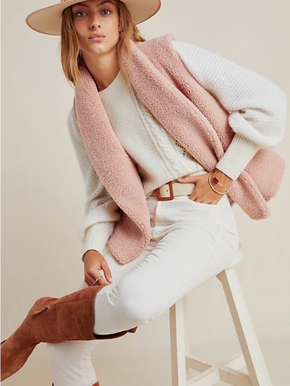 Anthropologie Norla Canada Rhodes Pink Sherpa Vest S/M